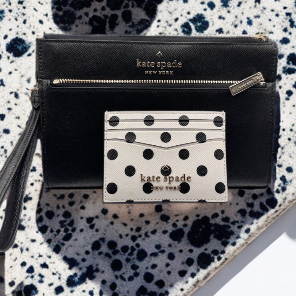 Kate Spade Black Wristlet with Polka Dot Card Holder